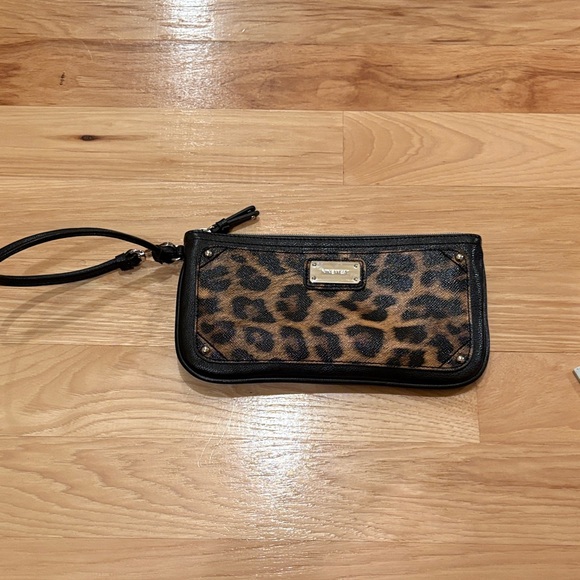 Nine West Handbags - Nine West Leopard-Print Wristlet with Gold Plaque